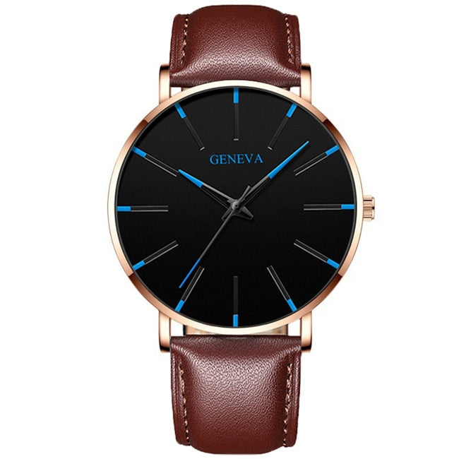 Men's Slim Stainless Steel Leather Quartz Watch 2022