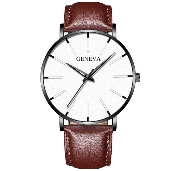 Men's Slim Stainless Steel Leather Quartz Watch 2022