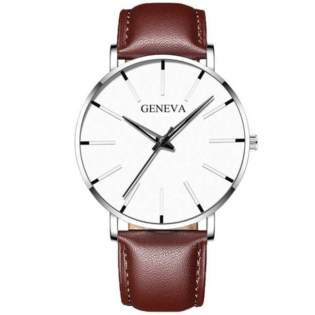 Men's Slim Stainless Steel Leather Quartz Watch 2022