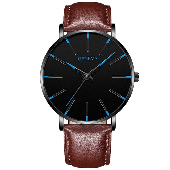 Men's Slim Stainless Steel Leather Quartz Watch 2022